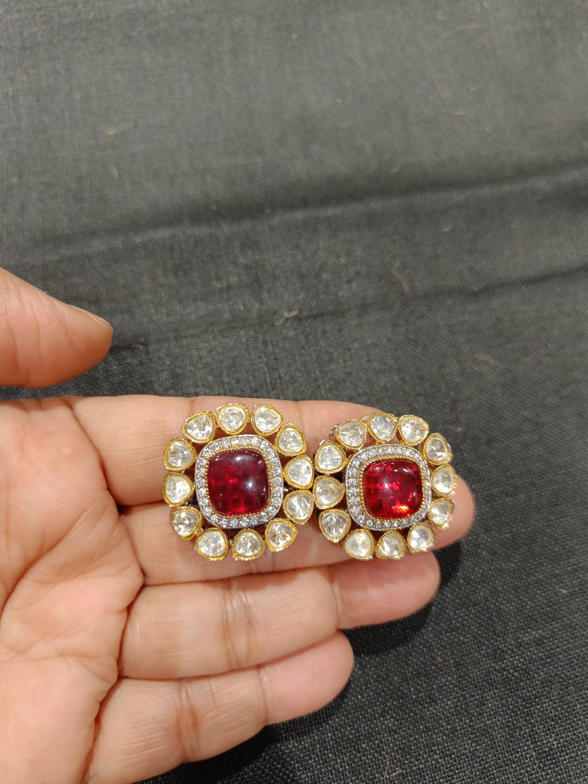 Polki Red Earrings